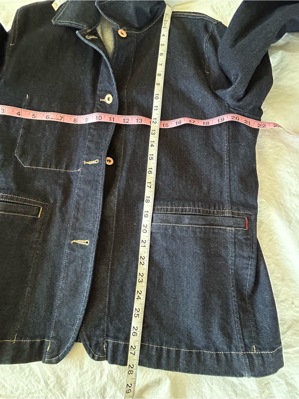 UNIQLO Ines de la Fressange Denim Chore Jacket Coverall Women Size L Dark Wash - Picture 11 of 12